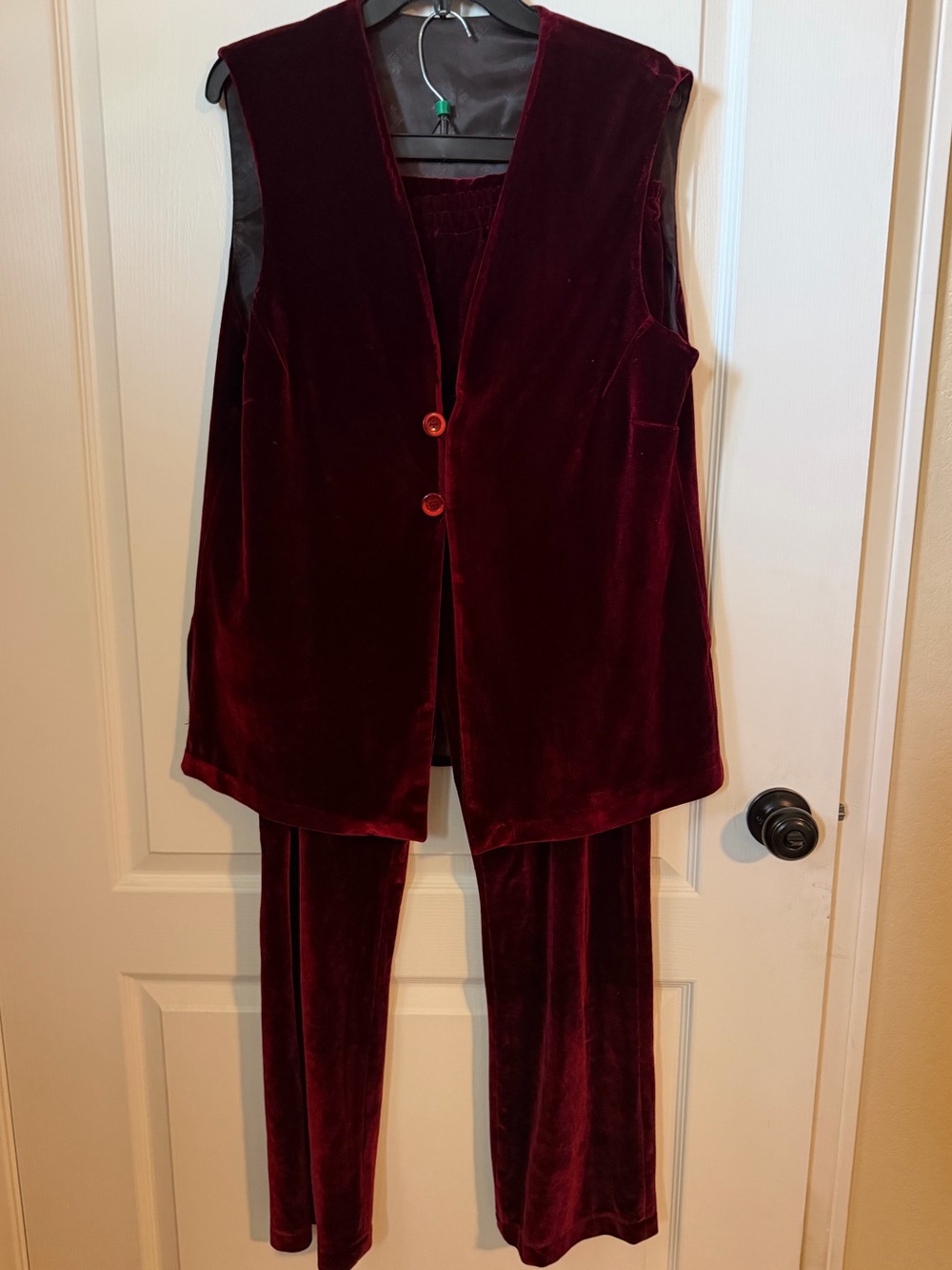 Velvet Aubergine Vest & Elastic Waist Pants Set (waist 16-20”, P2P 21” buttoned)